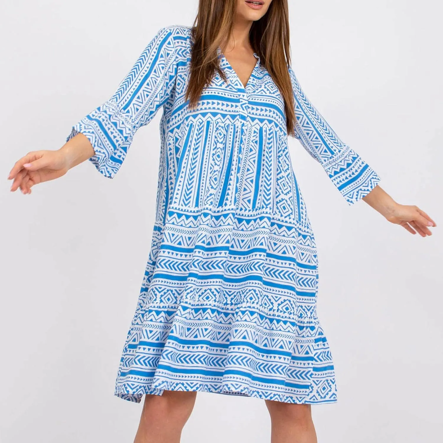 Women Boho Cute Shift Dress Geometric Floral Print Mini Tunic Dress Summer Sundress Beach Flowy V Neck Short Dress