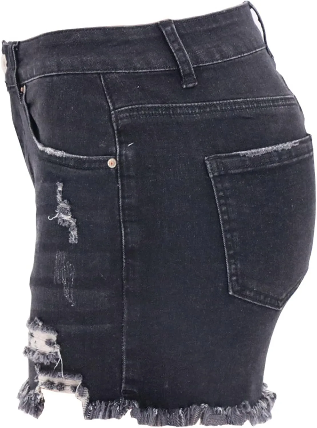 Women Denim Shorts Casual Summer Mid Waist Stretchy Jean Shorts Trendy Blue Ripped Frayed Raw Hem Distressed Shorts