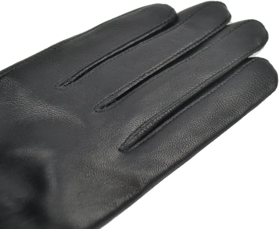 Women Genuine Lambskin Leather Winter Lined Gloves with Fox Fur Trim