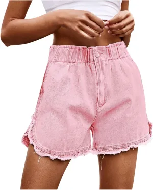 Women Jean Shorts High Waisted Stretchy Frayed Raw Hem Vintage Casual Denim Shorts Hot Short Summer Jean Shorts New