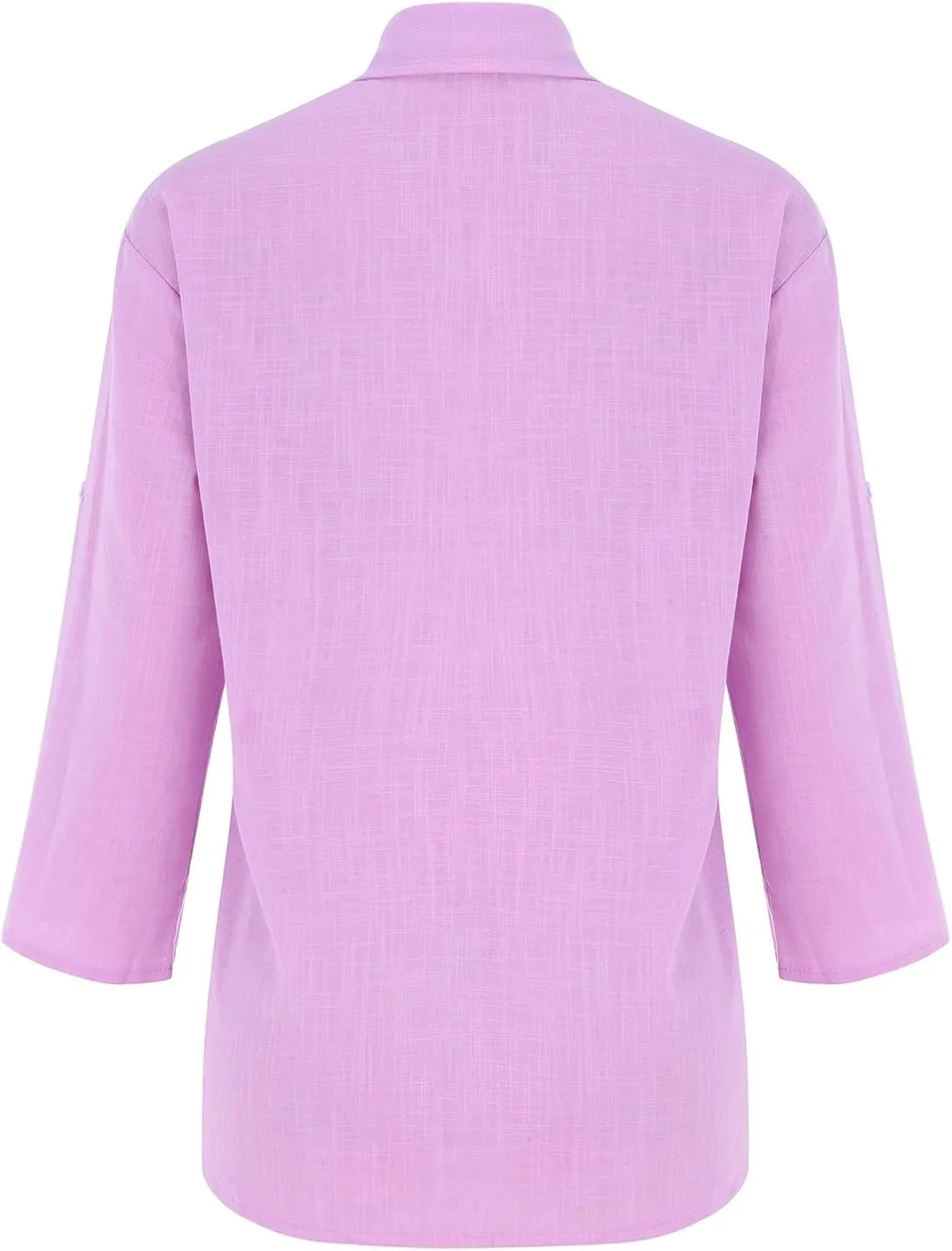 Women Linen Shirts V Neck Button Up Blouse Collar Summer Tee Shirts Long Sleeve Loose T-Shirt