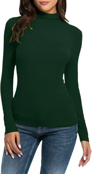 Women Mock Turtle Neck Long Sleeve Tunic Pullover Fall Winter High Neck Undershirt Slim Fit Basic Casual Tee Tops 2025