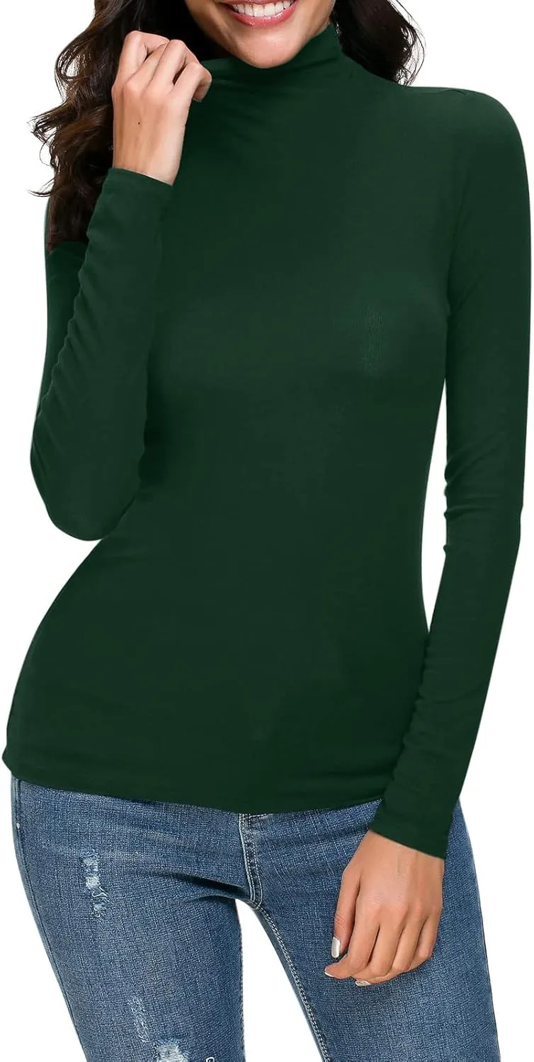 Women Mock Turtle Neck Long Sleeve Tunic Pullover Fall Winter High Neck Undershirt Slim Fit Basic Casual Tee Tops 2025