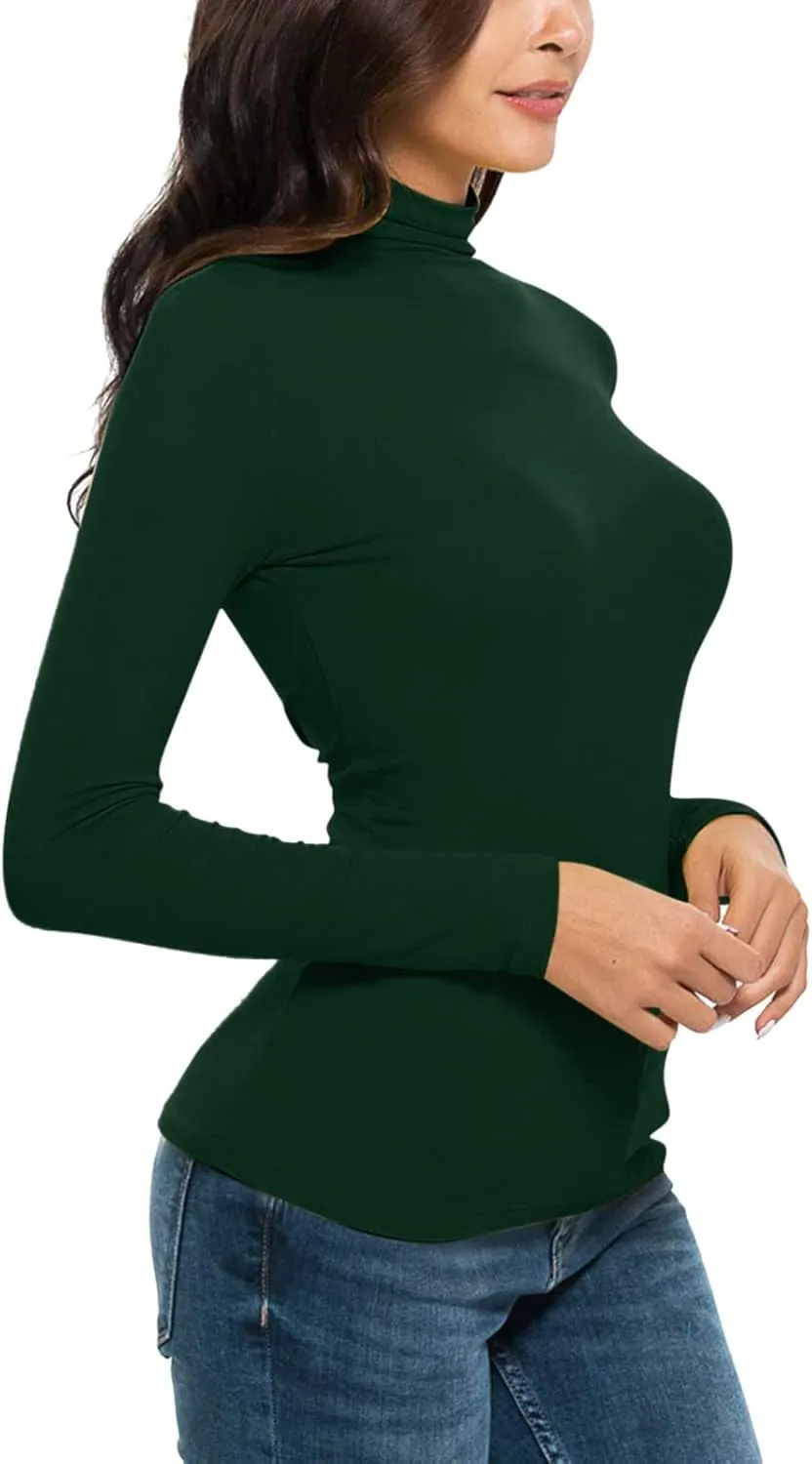 Women Mock Turtle Neck Long Sleeve Tunic Pullover Fall Winter High Neck Undershirt Slim Fit Basic Casual Tee Tops 2025