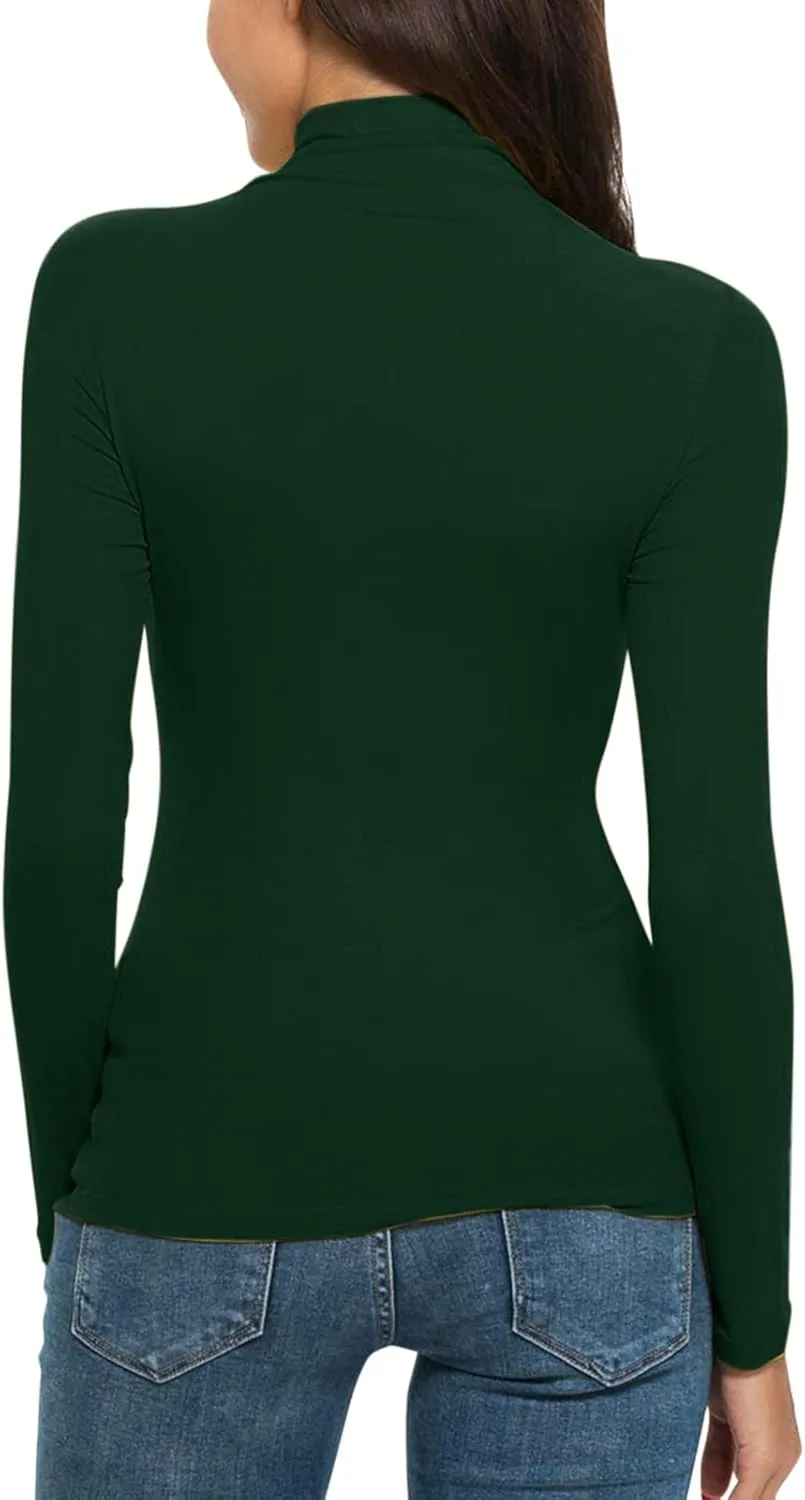 Women Mock Turtle Neck Long Sleeve Tunic Pullover Fall Winter High Neck Undershirt Slim Fit Basic Casual Tee Tops 2025