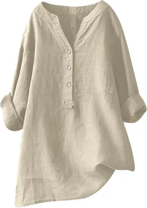 Women Short Sleeve Linen Shirts Casual V-Neck Comfy T Shirts Bohemian Boho Loose Summer Tshirt