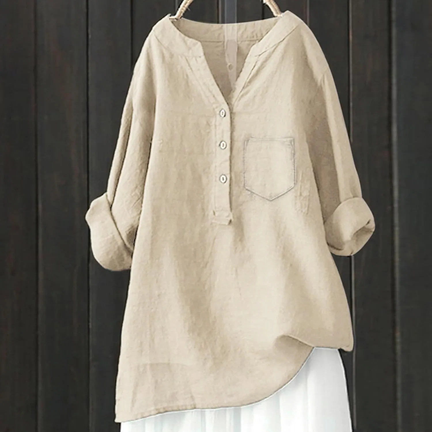 Women Short Sleeve Linen Shirts Casual V-Neck Comfy T Shirts Bohemian Boho Loose Summer Tshirt