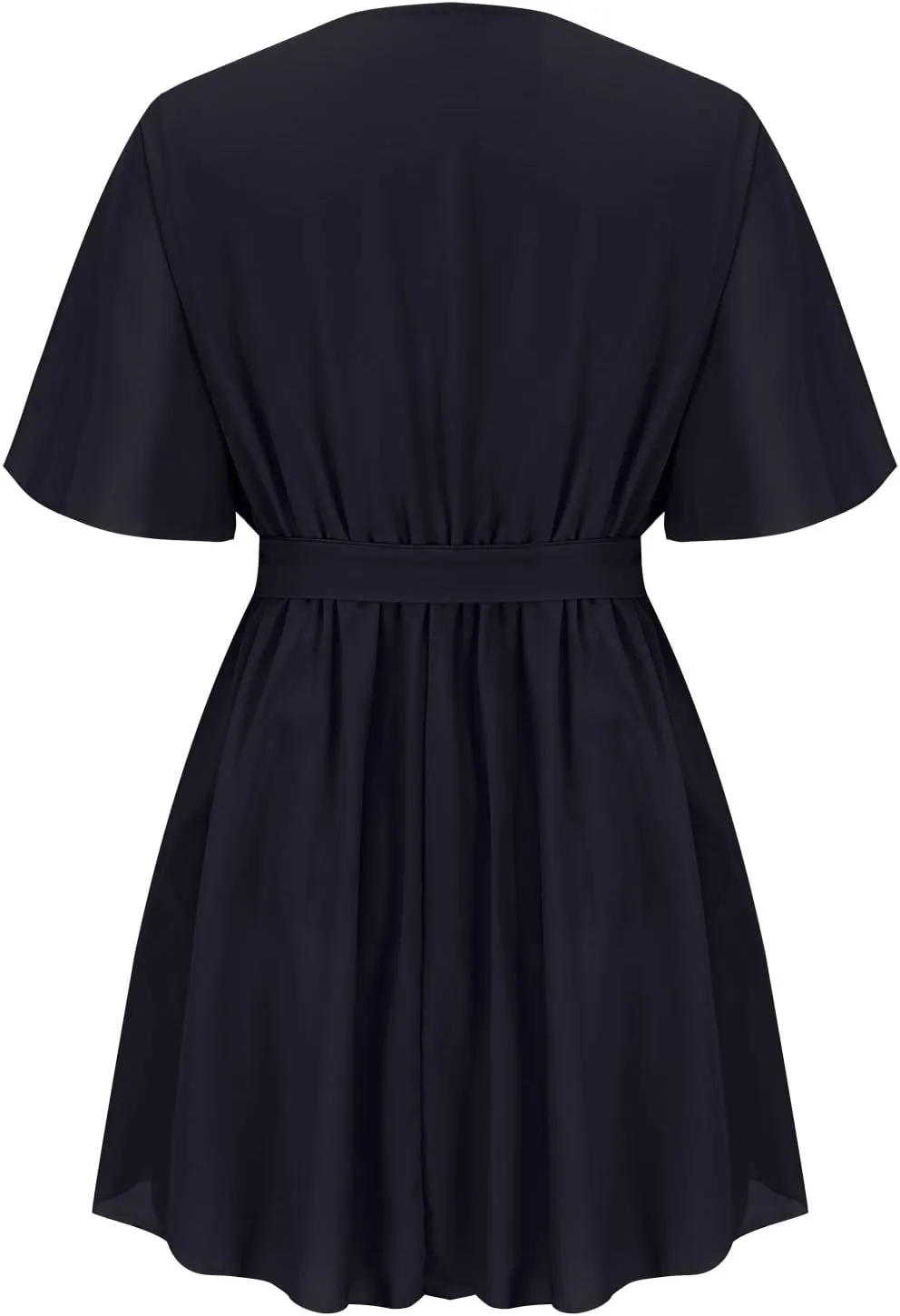 Women Summer Chiffon Mini Dress, Sexy V-Neck Tie-Up Cinched Waist Short Sleeve Dresses Summer Ruched Casual Sundress