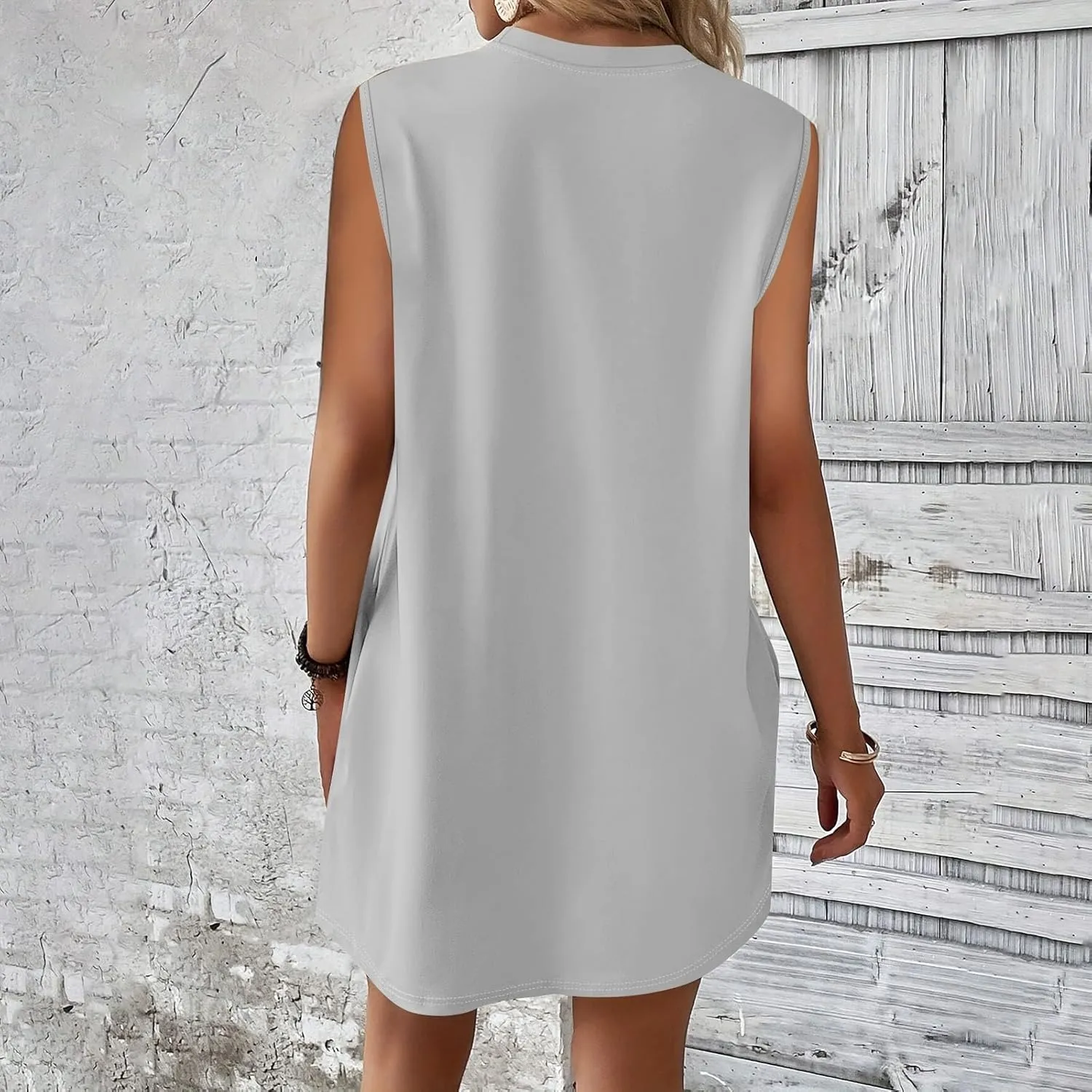 Womens 2025 Summer Beach Pockets Dress Vacation Crew Neck Sleeveless Sundress Casual Loose Printed Mini Dresses