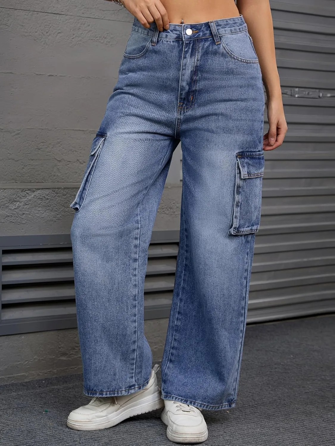 Women's Baggy Cargo Jeans High Waisted Casual 2025 Trendy Wide Leg Denim Pants