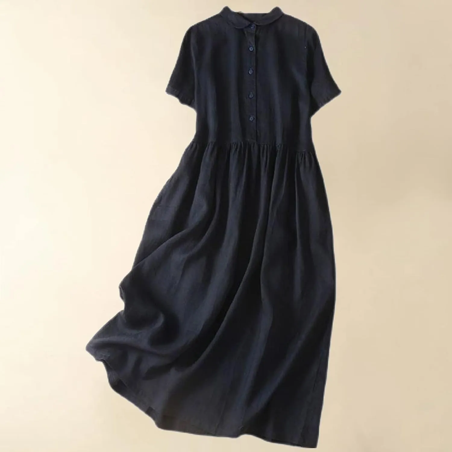 Womens Bohemian Cotton Linen Dresses 3/4 Sleeve Maxi Long Dress Summer Solid Plain Cute Vacation Flowy Trendy Dresses