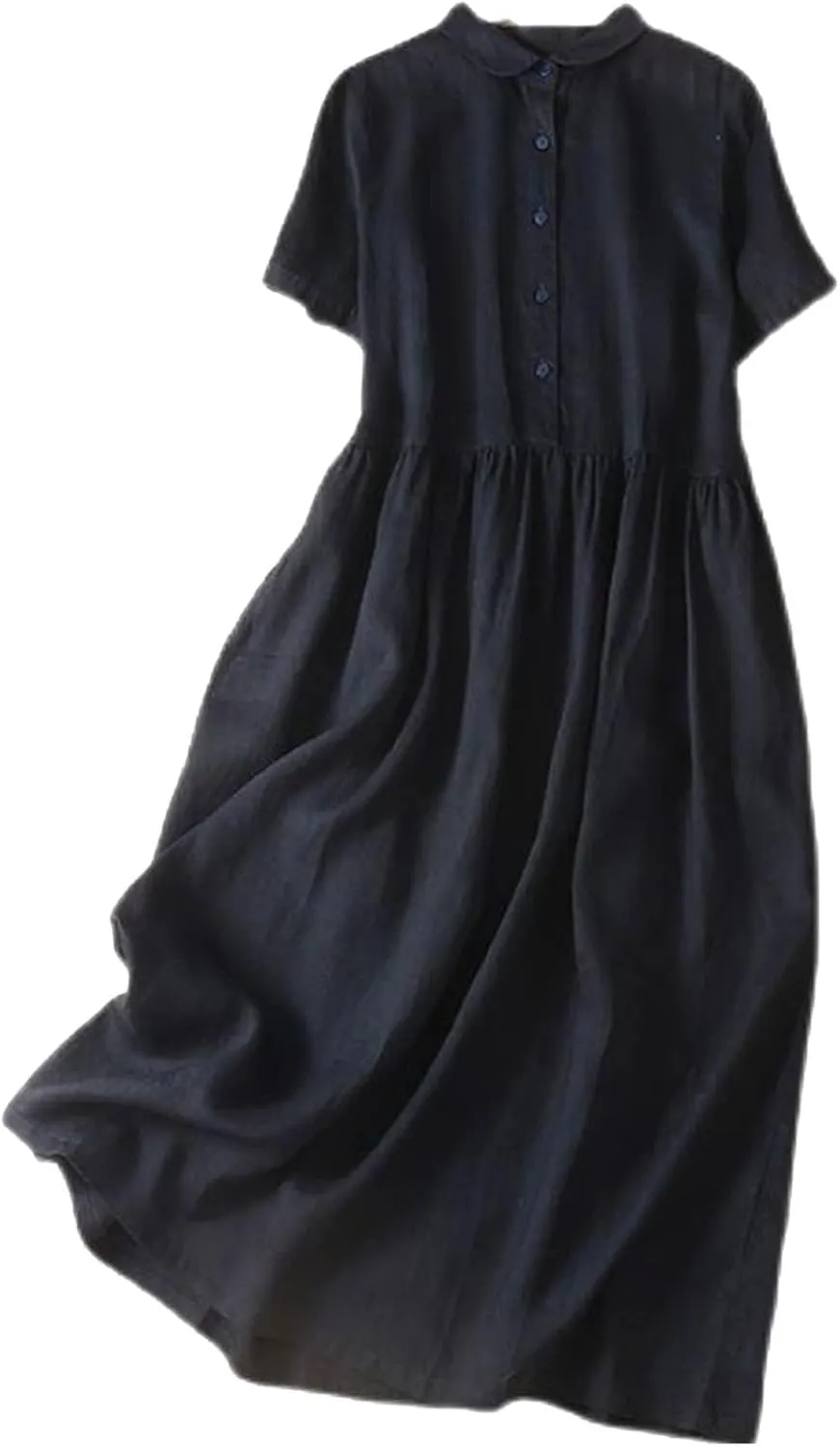 Womens Bohemian Cotton Linen Dresses 3/4 Sleeve Maxi Long Dress Summer Solid Plain Cute Vacation Flowy Trendy Dresses