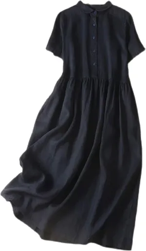 Womens Bohemian Cotton Linen Dresses 3/4 Sleeve Maxi Long Dress Summer Solid Plain Cute Vacation Flowy Trendy Dresses