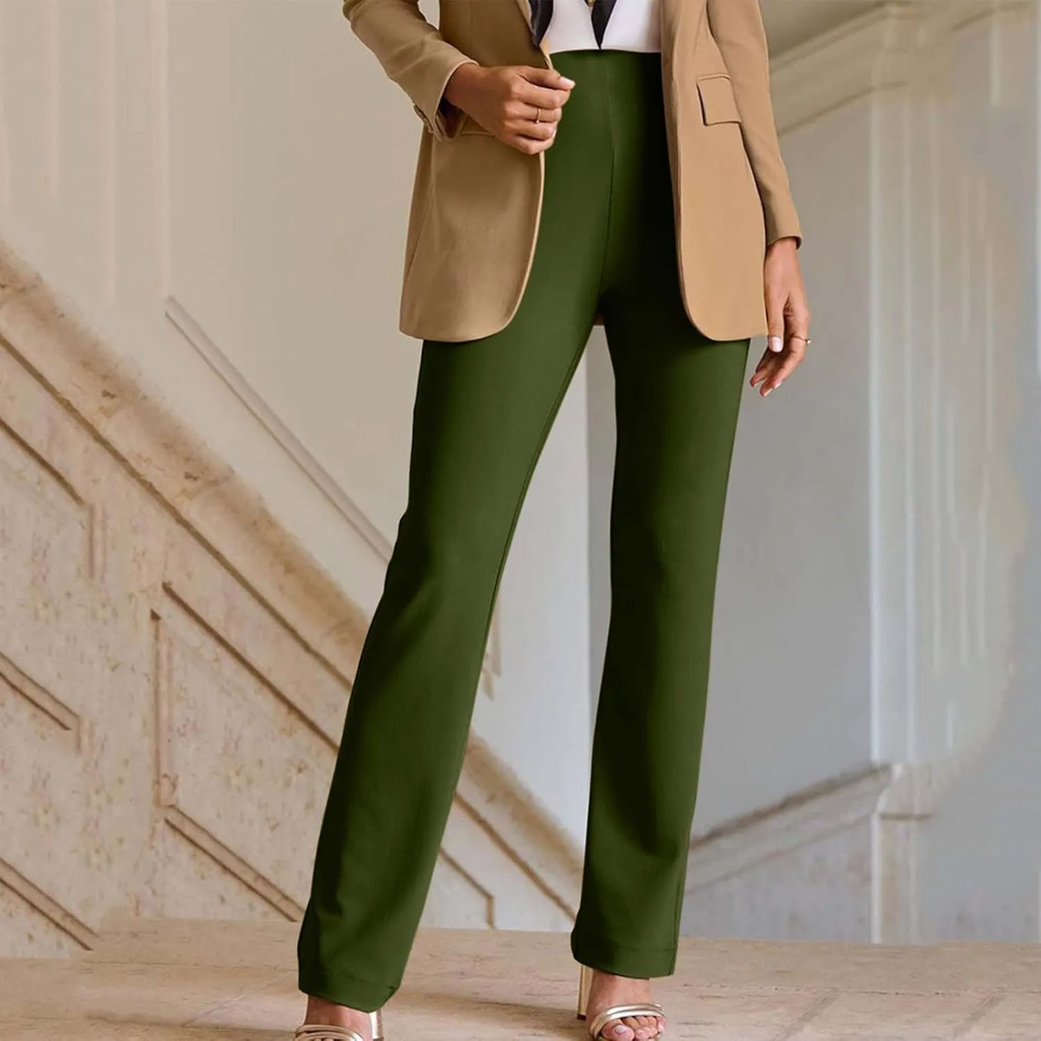Womens Business Suit Pants Casual High Waisted Slim Fit Flare Pants Bell Bottom Long Lounge Wear to Work Pants