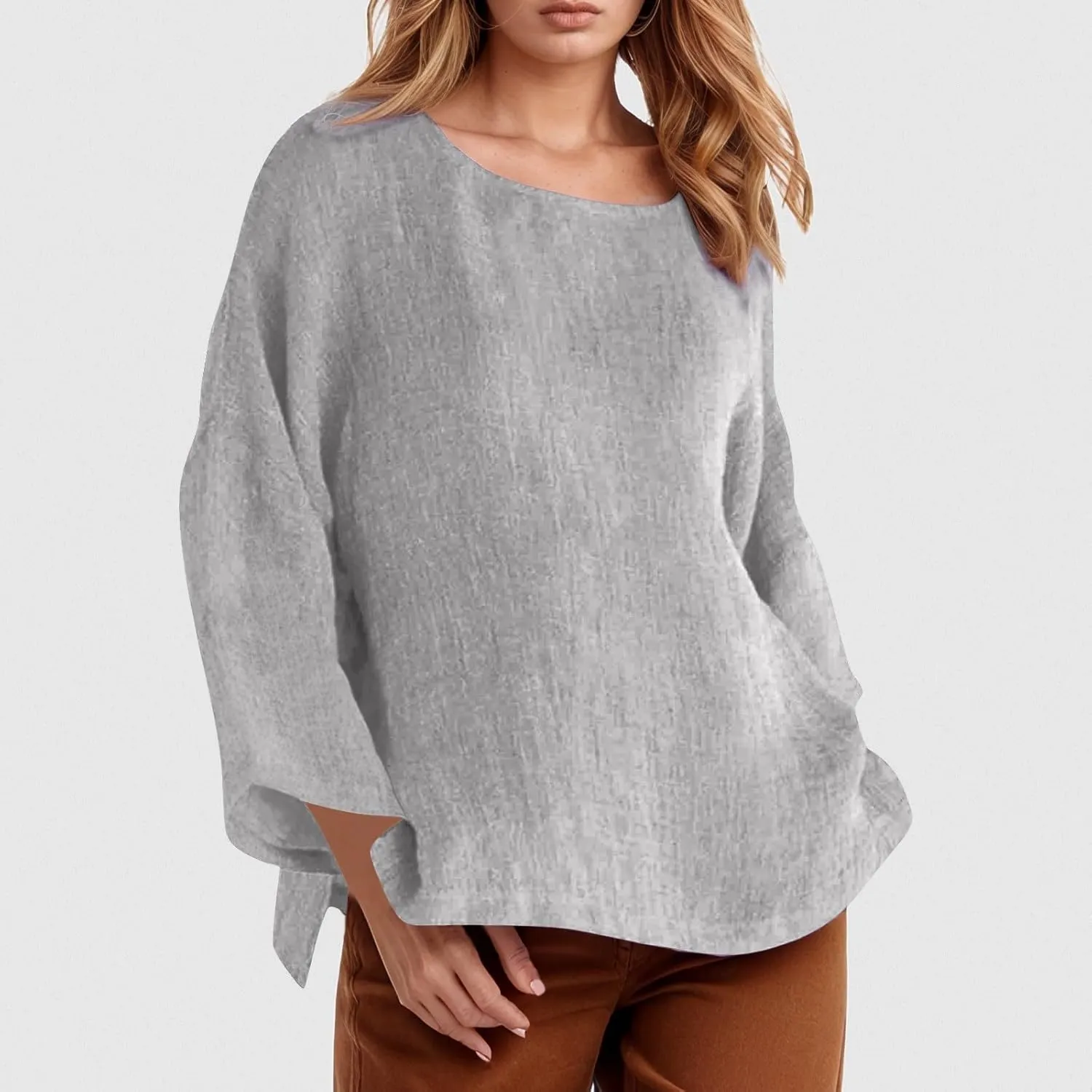 Women's Button Up Shirts Solid Color Long Sleeve Linen Summer Casual 2025 Fashion Blouse Top Loose Tunic Top