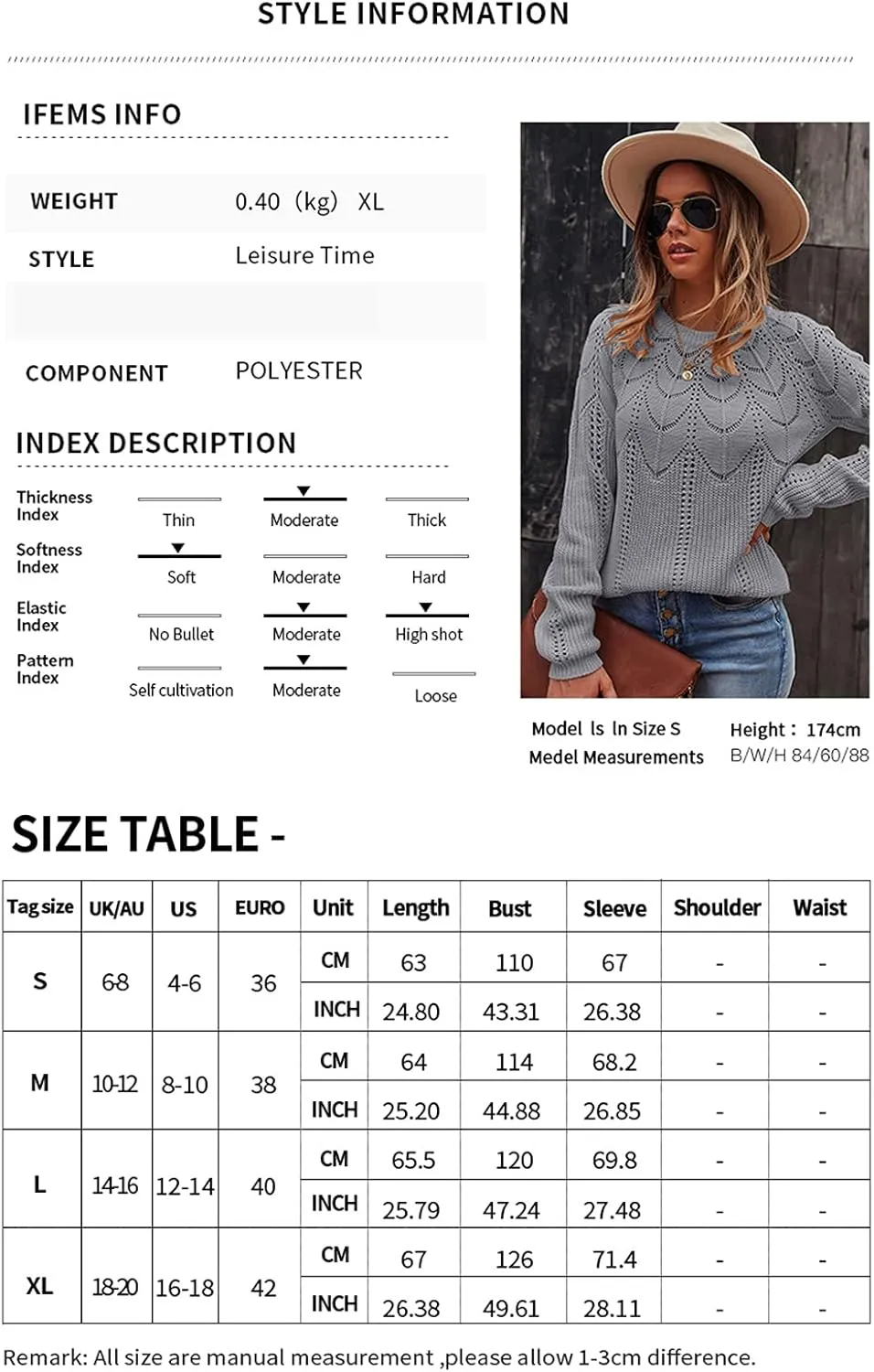 Women's Cable Knitted Sweaters,Crew Neck Long Sleeve Casual Slim Fitted Pullover Tops