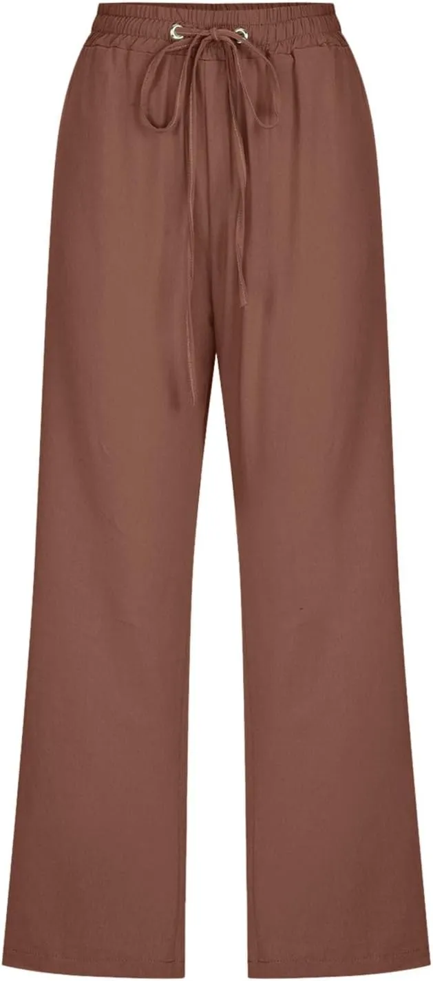 Womens Capris Summer Cotton Linen Pants Casual 2025 Trendy Elastic Waisted Cropped Trousers Beach Pants