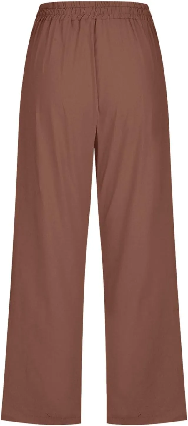 Womens Capris Summer Cotton Linen Pants Casual 2025 Trendy Elastic Waisted Cropped Trousers Beach Pants