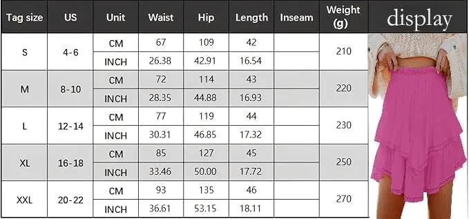 Women's Casual Bohemian Pleated Layered Skirt High Waist Golf Tennis Crochet Mini Skirts Cute Swing Beach Shorts