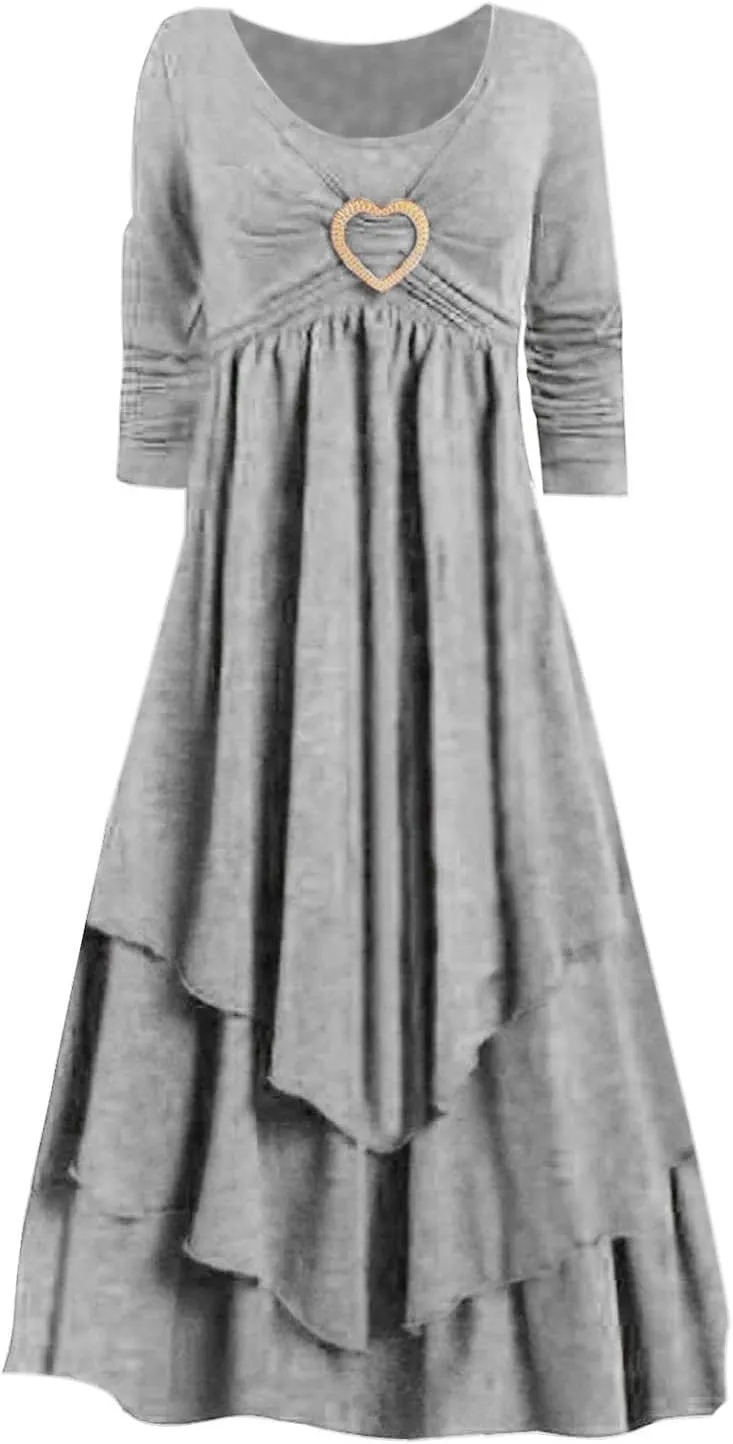 Women's Casual Boho Dresses 2025 Summer Short Sleeve Flowy Tiered Beach Causal Midi Dress with Pockets