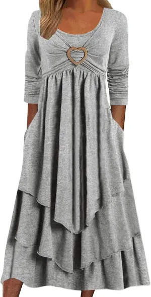 Women's Casual Boho Dresses 2025 Summer Short Sleeve Flowy Tiered Beach Causal Midi Dress with Pockets