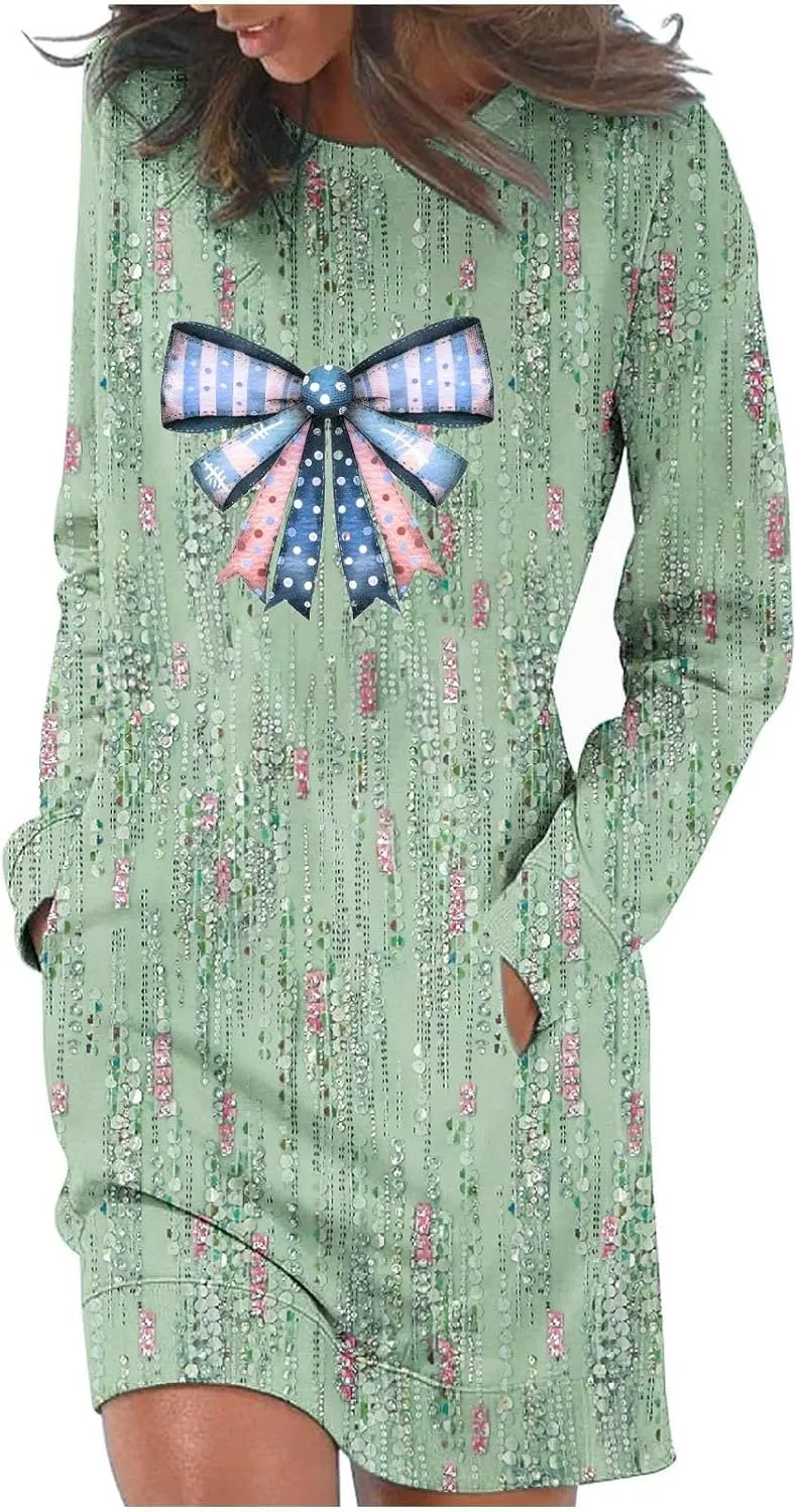 Women's Casual Dresses 2024 Long Sleeve Fall Dresses A Line Shift Dress Floral Printed Loose Fit Short Dress