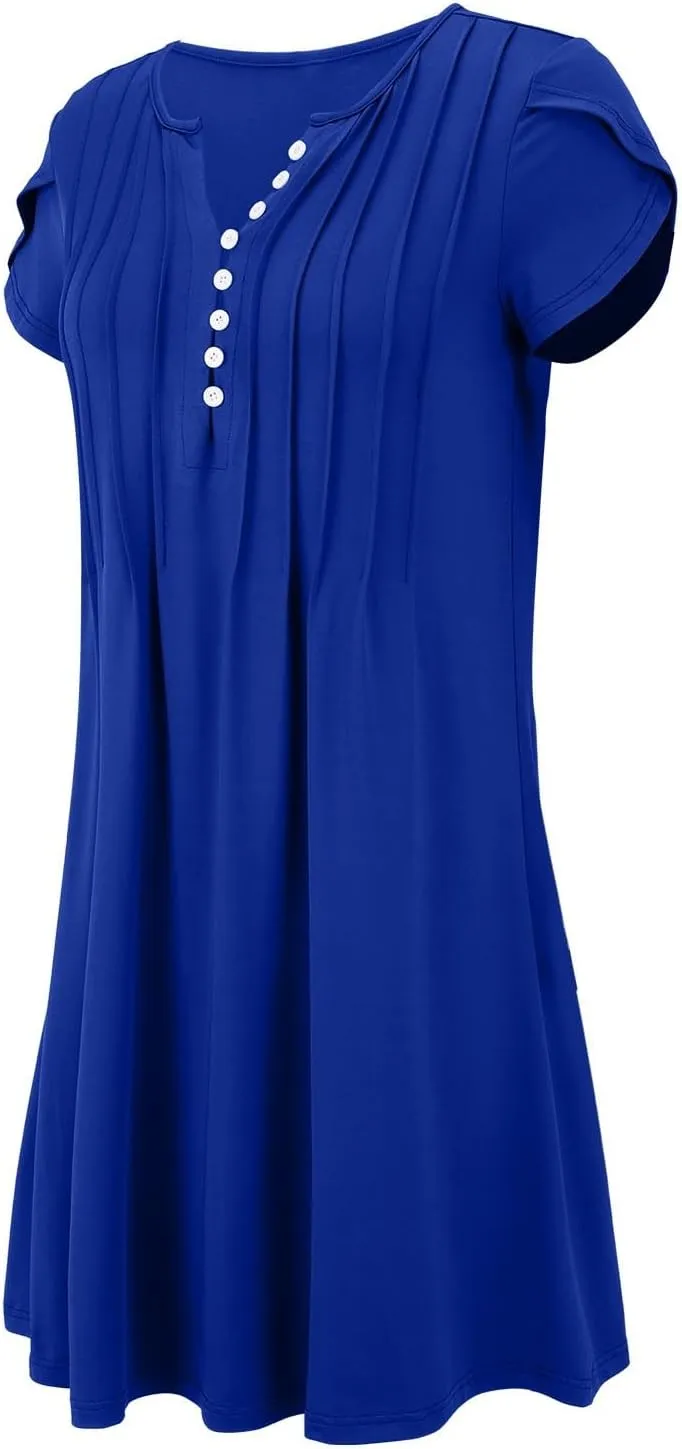 Womens Casual Dresses Short Sleeve Summer Dresses 2025 Boho Floral Beach Sundresses Spring A-Line Dress with Pockets
