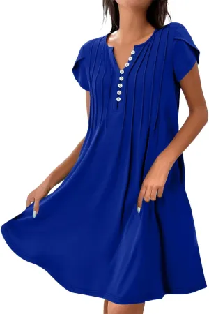Womens Casual Dresses Short Sleeve Summer Dresses 2025 Boho Floral Beach Sundresses Spring A-Line Dress with Pockets