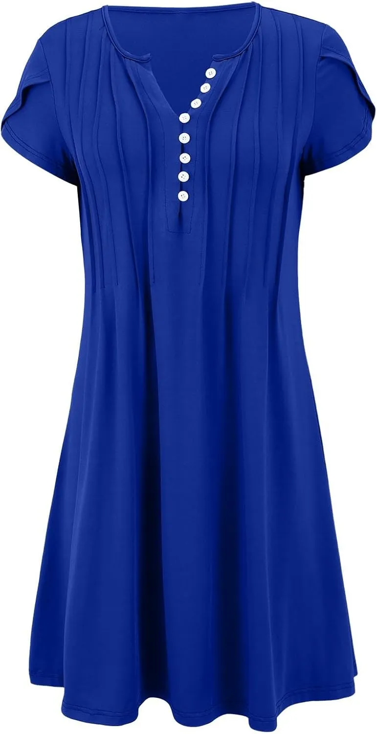 Womens Casual Dresses Short Sleeve Summer Dresses 2025 Boho Floral Beach Sundresses Spring A-Line Dress with Pockets