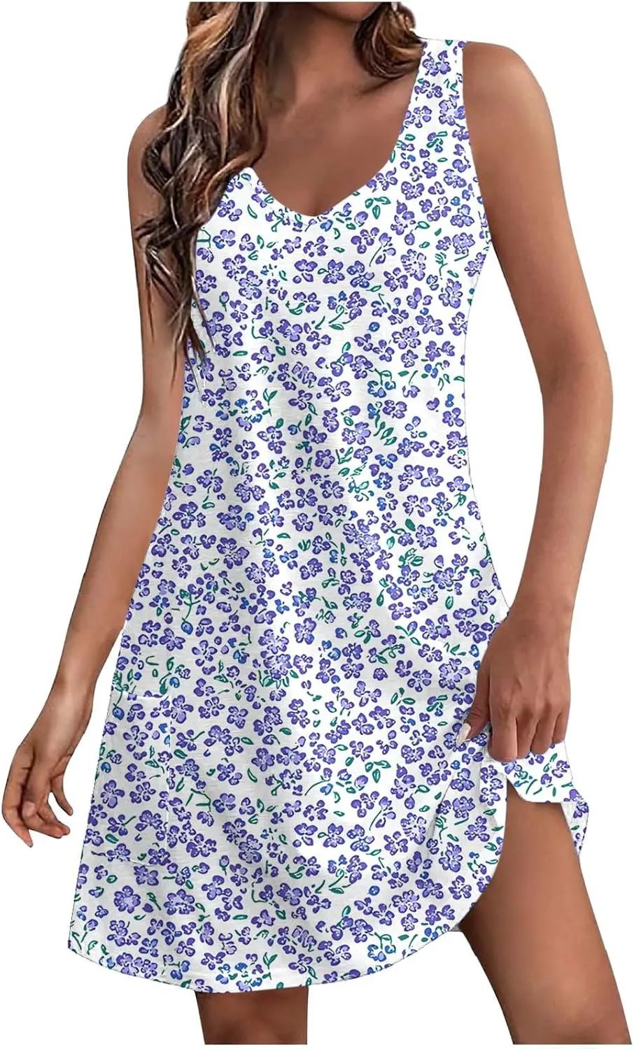 Womens Casual Summer Short Dresses Floral Printed Sleeveless V Neck Spring Dress Mini Dress 2025