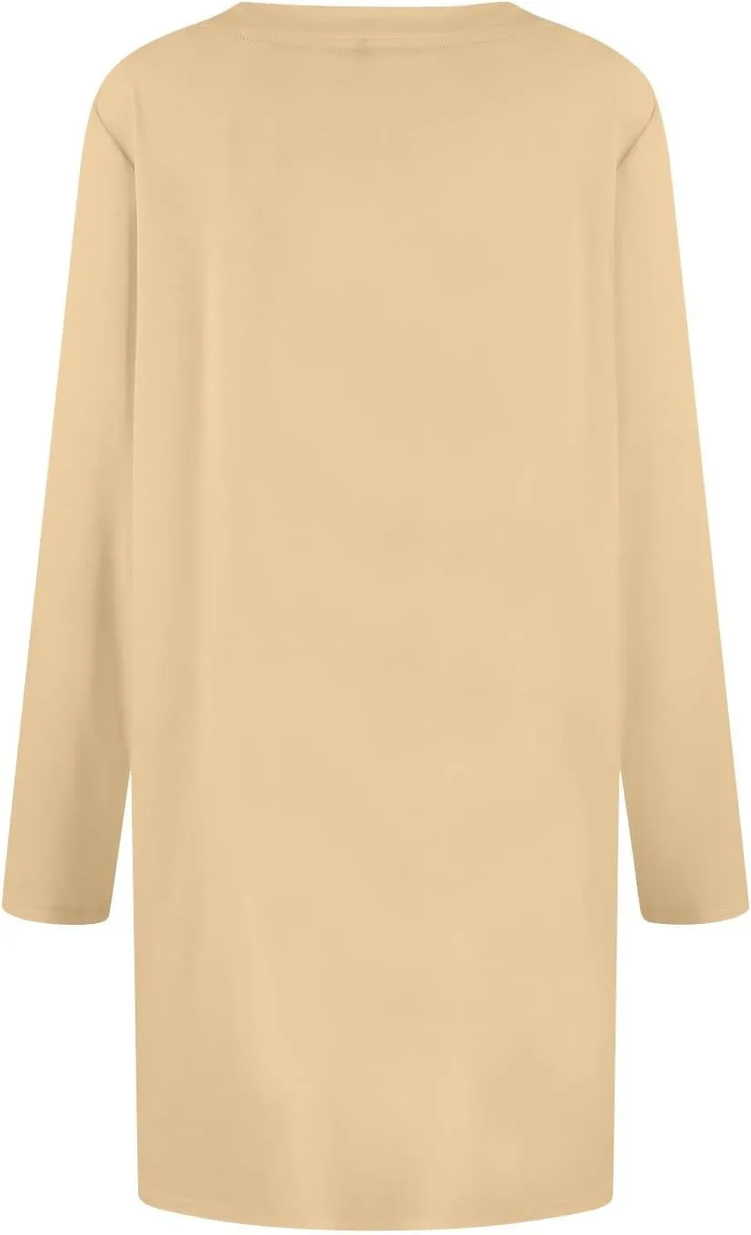 Women's Casual T Shirt Dress Summer Long Sleeve Swing Dresses with Pockets Solid Color Square Neck Short Dress
