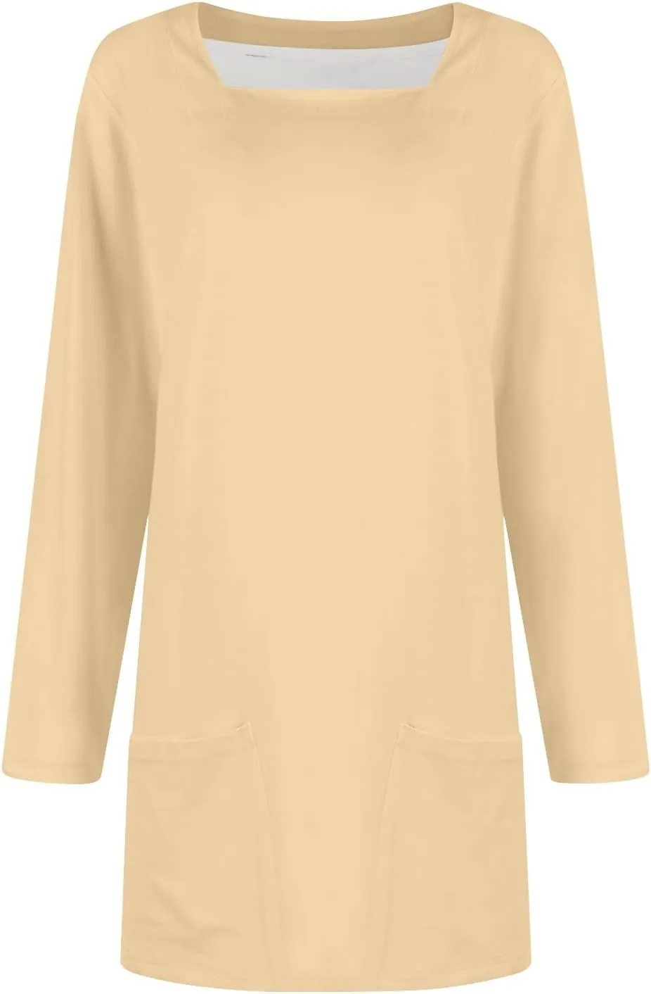 Women's Casual T Shirt Dress Summer Long Sleeve Swing Dresses with Pockets Solid Color Square Neck Short Dress