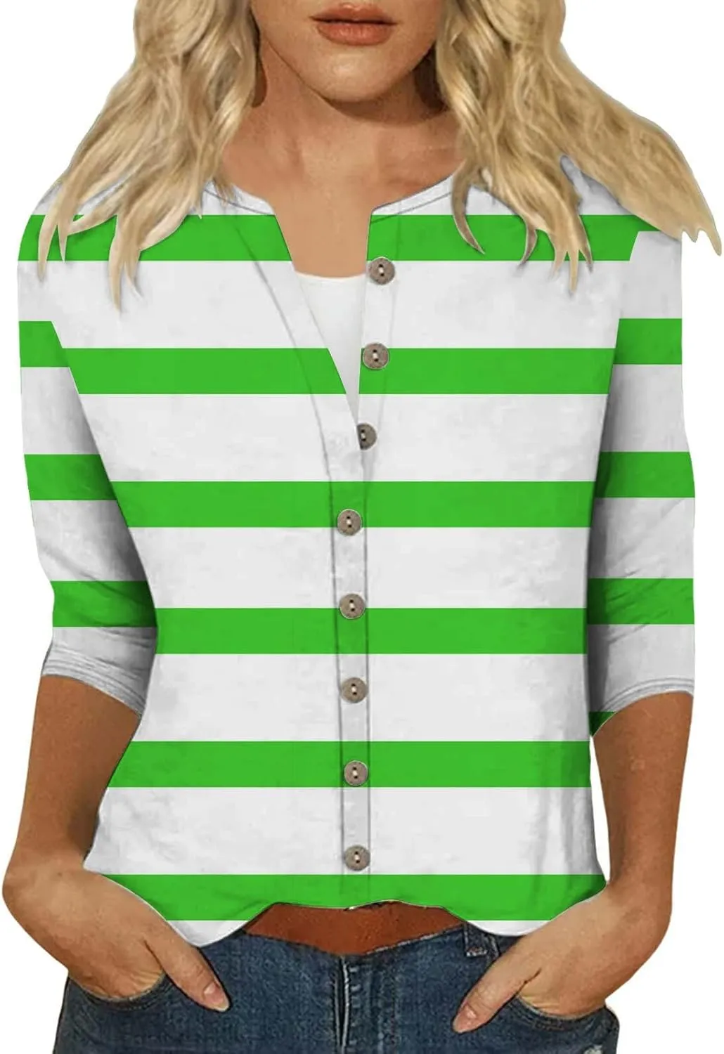 Women's Casual V-Neck 3/4 Sleeve Button Down Floral Print Blouse Top for Spring and Summer Fashion Outfit 2025 Fashion