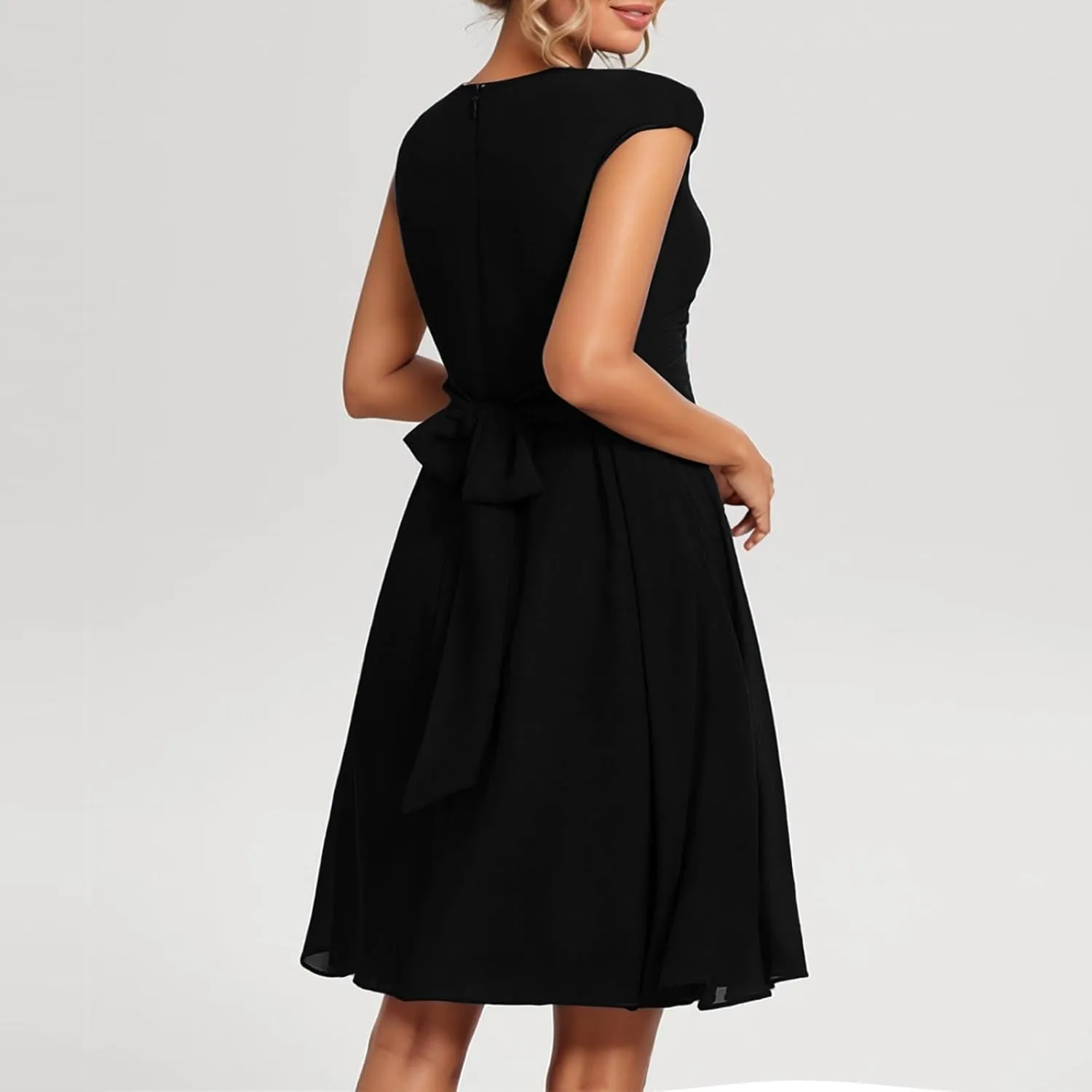 Women's Cocktail Dress Wrap V Neck Ruffle Short Sleeve A Line Work Formal Wedding Guest Midi Dress