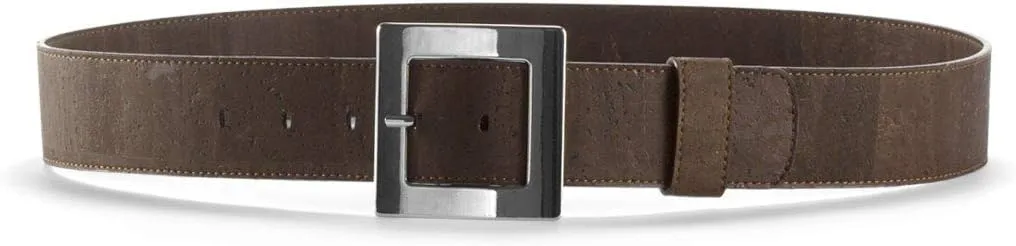 Women’s Cork Belt – Vegan Leather - Adjustable Belt – Oversize Belt - Black - 40mm Wide
