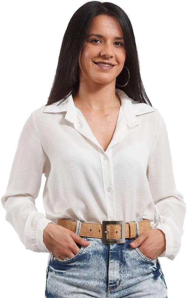 Women’s Cork Belt – Vegan Leather - Adjustable Belt – Oversize Belt - Black - 40mm Wide