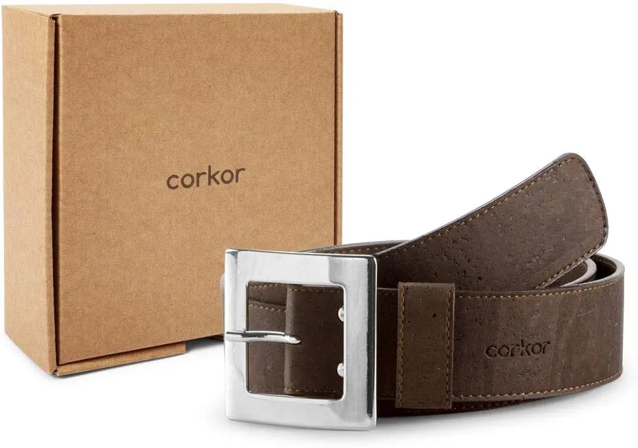 Women’s Cork Belt – Vegan Leather - Adjustable Belt – Oversize Belt - Black - 40mm Wide