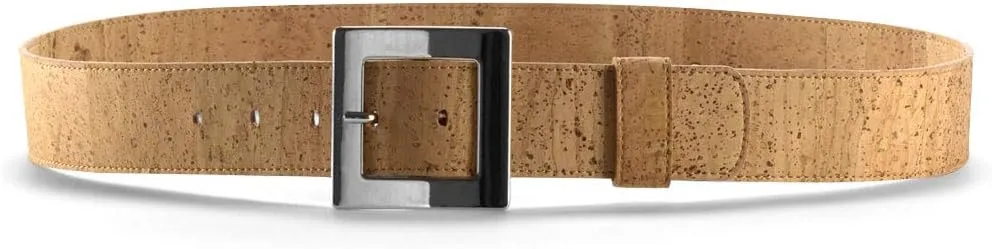 Women’s Cork Belt – Vegan Leather - Adjustable Belt – Oversize Belt - Black - 40mm Wide