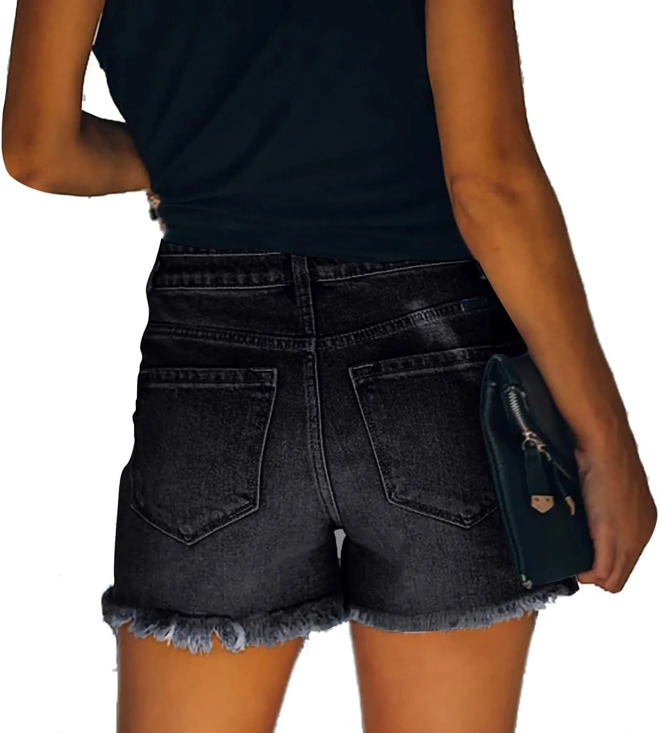 Women's Cut Off Denim Shorts High Waisted Ripped Distressed Jean Shorts Frayed Hem Casual Denim Hot Short with Pocket