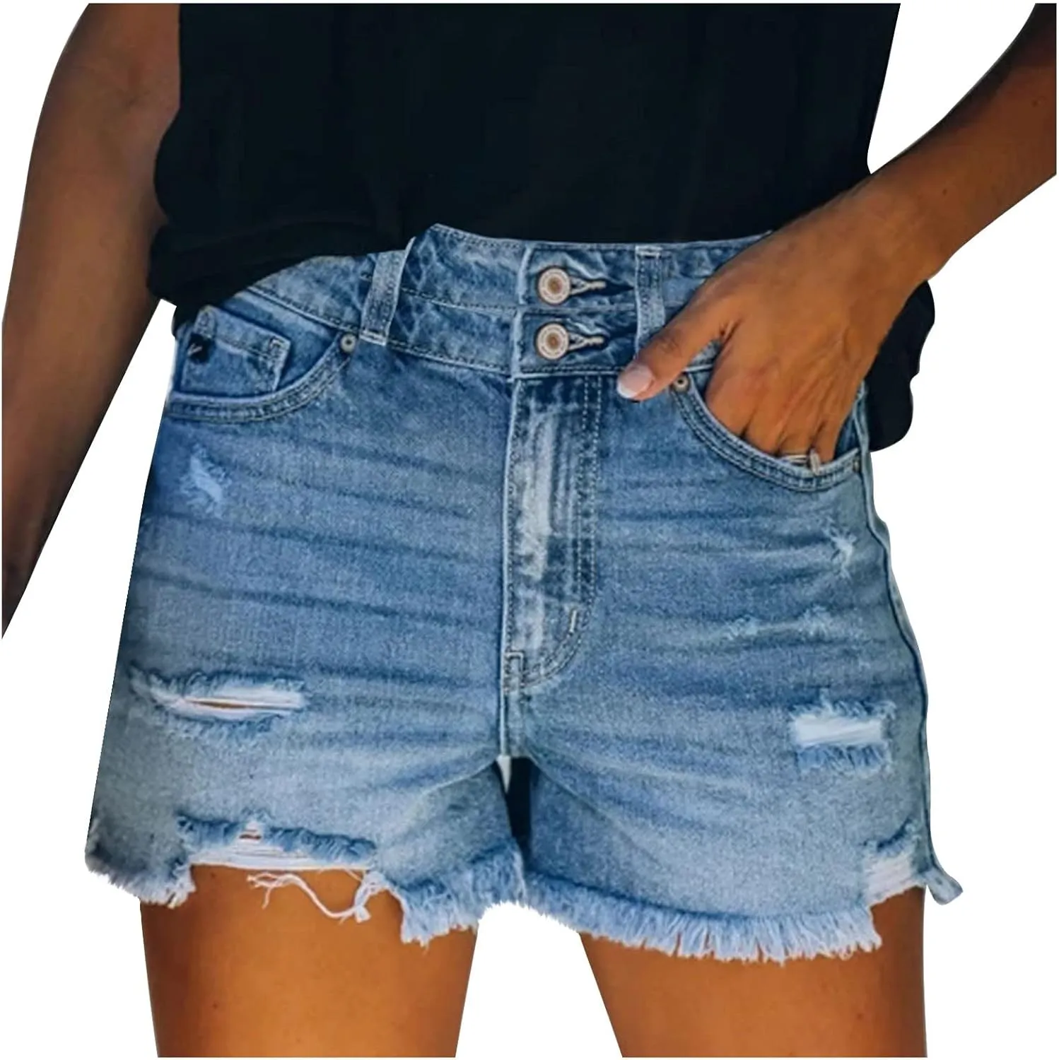 Women's Cut Off Denim Shorts High Waisted Ripped Distressed Jean Shorts Frayed Hem Casual Denim Hot Short with Pocket