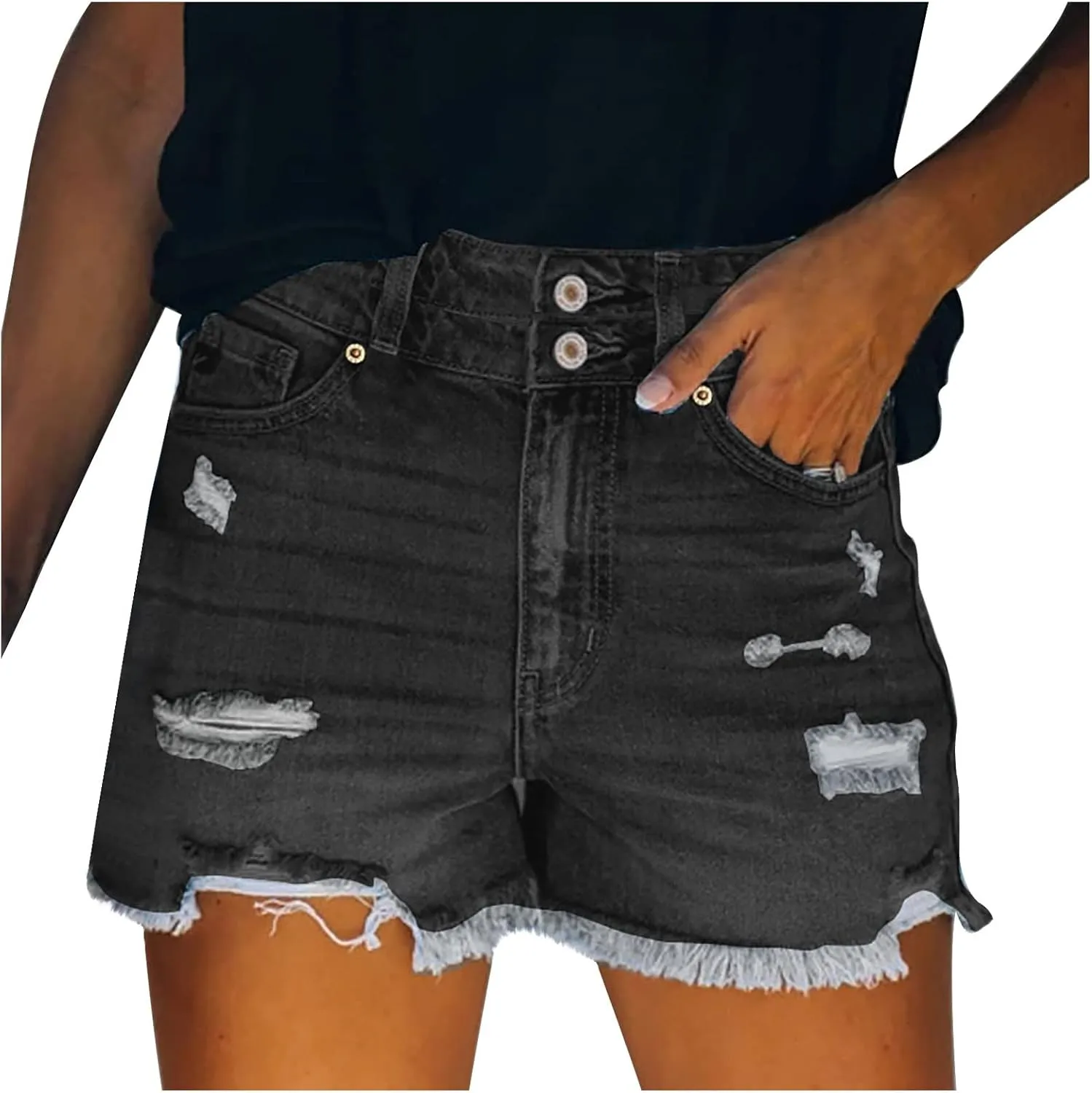Women's Cut Off Denim Shorts High Waisted Ripped Distressed Jean Shorts Frayed Hem Casual Denim Hot Short with Pocket
