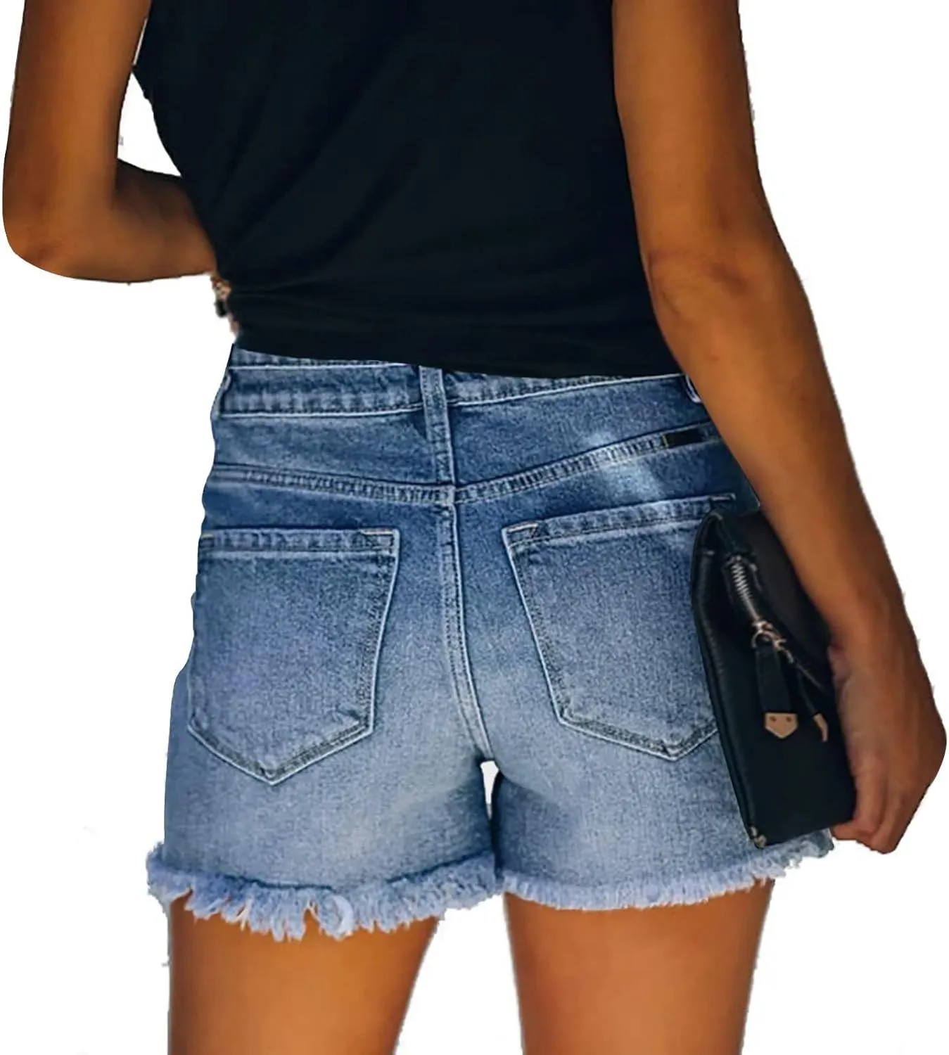 Women's Cut Off Denim Shorts High Waisted Ripped Distressed Jean Shorts Frayed Hem Casual Denim Hot Short with Pocket