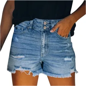 Women's Cut Off Denim Shorts High Waisted Ripped Distressed Jean Shorts Frayed Hem Casual Denim Hot Short with Pocket