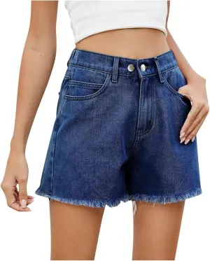 Womens Denim Shorts Summer Trendy Distressed Cut Off Shorts Stretchy High Waisted Ripped Jean Shorts with Pockets