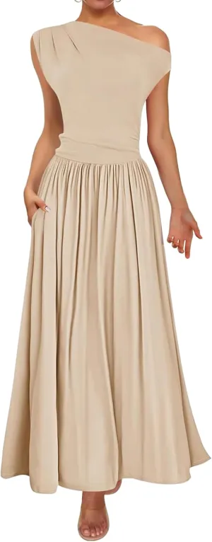 Women's Dresses One Shoulder Ruffle High Waist Flowy Dresses Sleeveless Fashion Trendy Dress Summer Sundress 2025