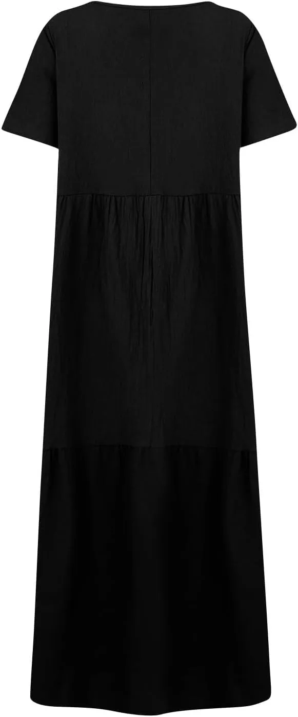 Women's Dresses Plus Size V Neck Short Sleeve Maxi Dress Loose Fit Floor Maxi Dress Ruffle Flowy Swing Sundress 2025