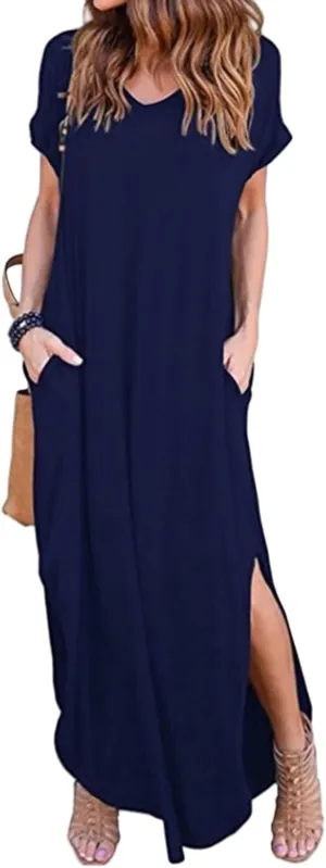 Women's Dresses Summer Plus Size Sundress Short Sleeve V Neck Dress Loose Fit Solid Color Dresses Split Dress 2025