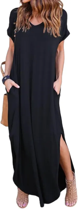 Women's Dresses Summer Plus Size Sundress Short Sleeve V Neck Dress Loose Fit Solid Color Dresses Split Dress 2025