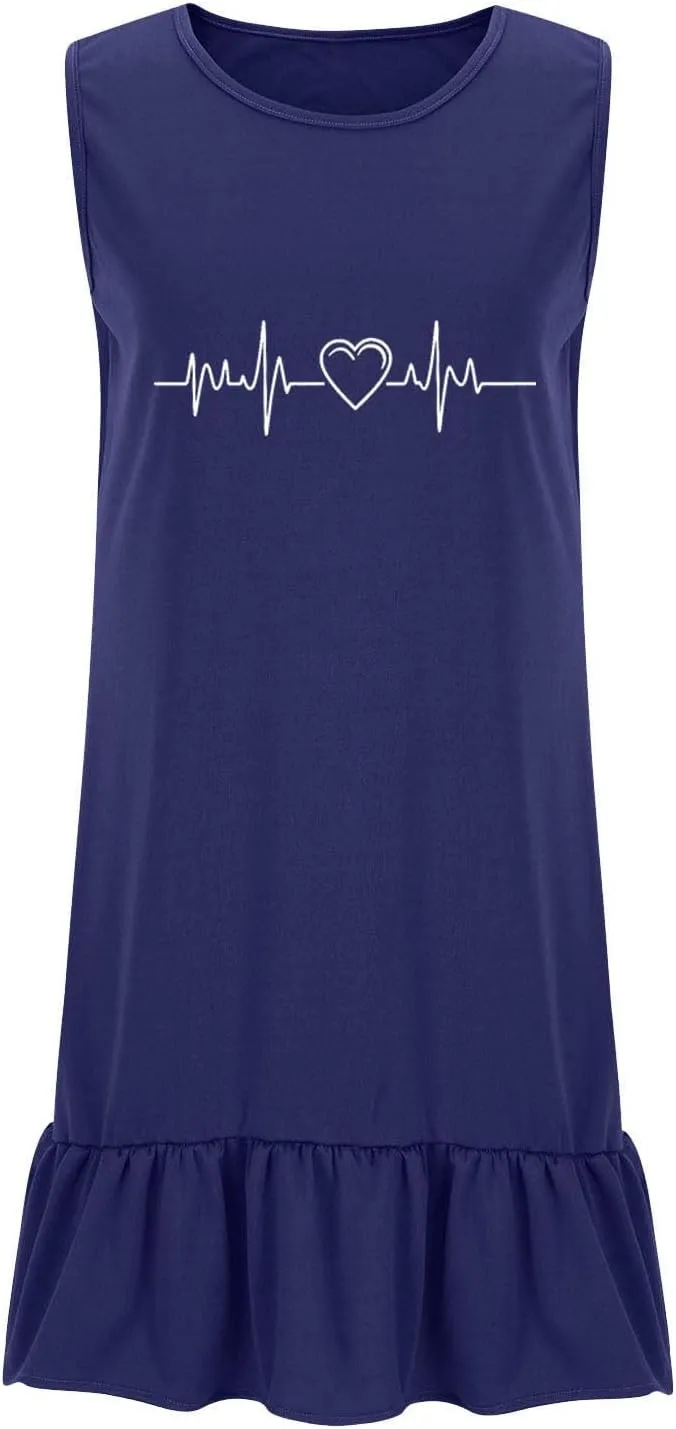 Women's Floral Printed Tank Dress Trendy Crewneck Casual Loose Fit Summer Dresses Flowy Spring Dress