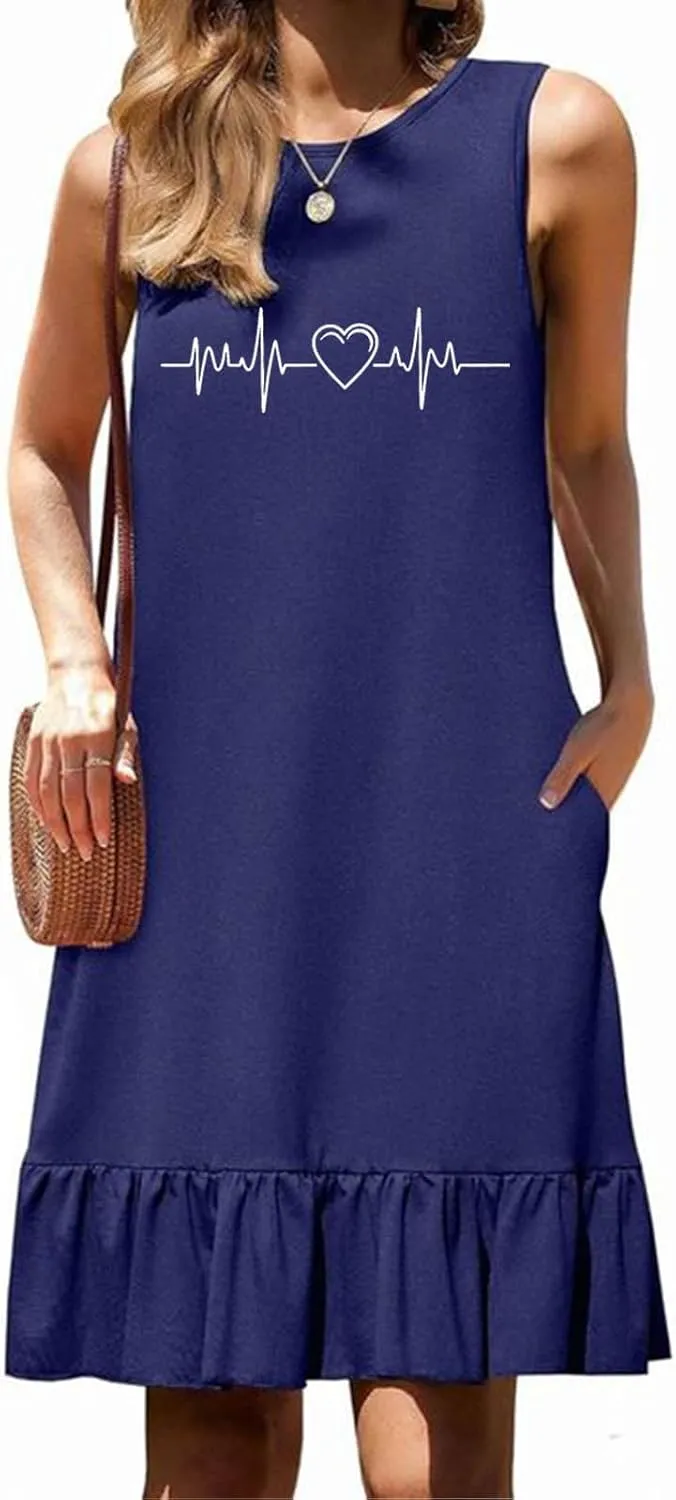 Women's Floral Printed Tank Dress Trendy Crewneck Casual Loose Fit Summer Dresses Flowy Spring Dress
